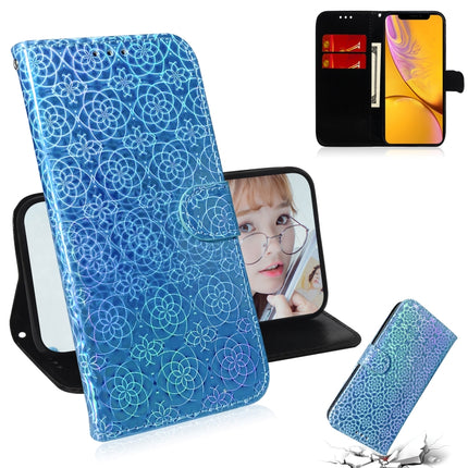 For iPhone XR Solid Color Colorful Magnetic Buckle Horizontal Flip PU Leather Case with Holder & Card Slots & Wallet & Lanyard(Blue)-garmade.com
