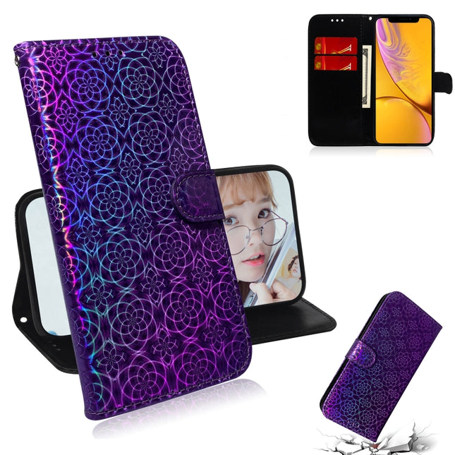 For iPhone XR Solid Color Colorful Magnetic Buckle Horizontal Flip PU Leather Case with Holder & Card Slots & Wallet & Lanyard(Purple)-garmade.com