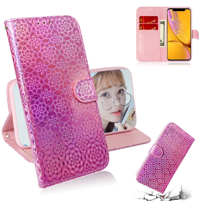 For iPhone XR Solid Color Colorful Magnetic Buckle Horizontal Flip PU Leather Case with Holder & Card Slots & Wallet & Lanyard(Pink)-garmade.com