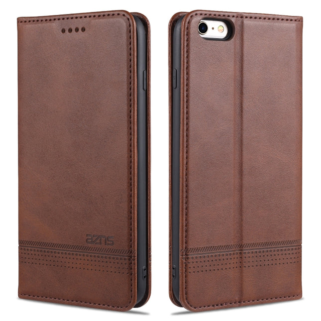 AZNS Magnetic Calf Texture Horizontal Flip Leather Case with Card Slots & Holder & Wallet For iPhone 6 Plus(Dark Brown)-garmade.com