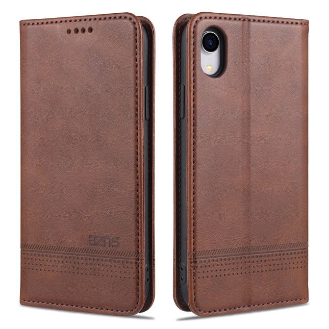 AZNS Magnetic Calf Texture Horizontal Flip Leather Case with Card Slots & Holder & Wallet For iPhone XR(Dark Brown)-garmade.com