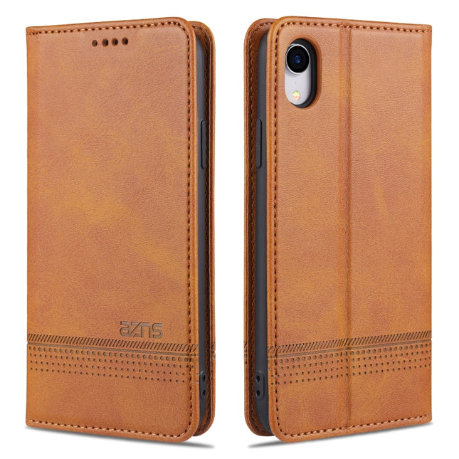 AZNS Magnetic Calf Texture Horizontal Flip Leather Case with Card Slots & Holder & Wallet For iPhone XR(Light Brown)-garmade.com