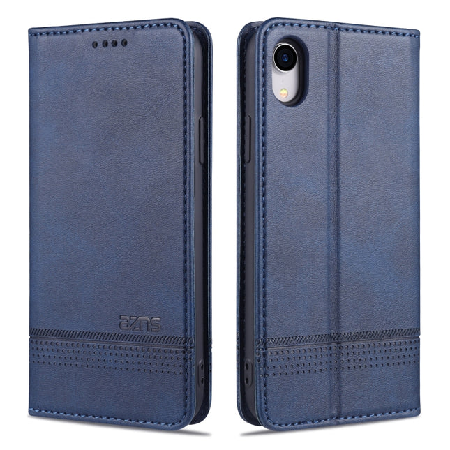 AZNS Magnetic Calf Texture Horizontal Flip Leather Case with Card Slots & Holder & Wallet For iPhone XR(Dark Blue)-garmade.com