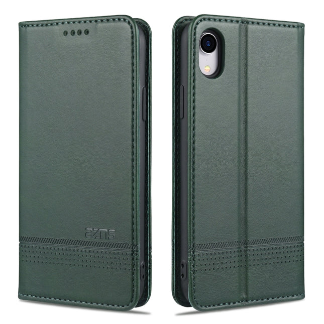 AZNS Magnetic Calf Texture Horizontal Flip Leather Case with Card Slots & Holder & Wallet For iPhone XR(Dark Green)-garmade.com