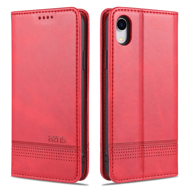 AZNS Magnetic Calf Texture Horizontal Flip Leather Case with Card Slots & Holder & Wallet For iPhone XR(Red)-garmade.com