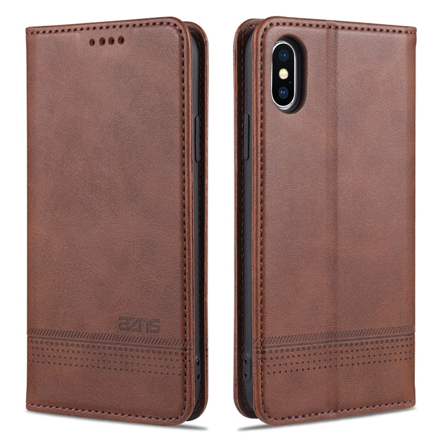 AZNS Magnetic Calf Texture Horizontal Flip Leather Case with Card Slots & Holder & Wallet For iPhone XS Max(Dark Brown)-garmade.com