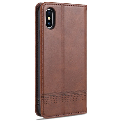 AZNS Magnetic Calf Texture Horizontal Flip Leather Case with Card Slots & Holder & Wallet For iPhone XS Max(Dark Brown)-garmade.com