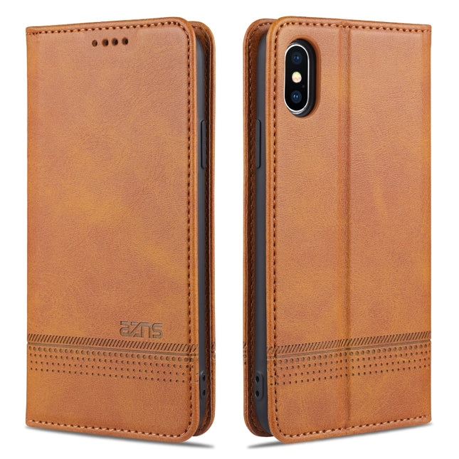 AZNS Magnetic Calf Texture Horizontal Flip Leather Case with Card Slots & Holder & Wallet For iPhone XS Max(Light Brown)-garmade.com
