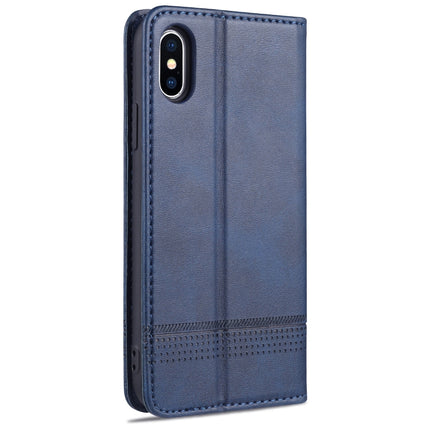 AZNS Magnetic Calf Texture Horizontal Flip Leather Case with Card Slots & Holder & Wallet For iPhone XS Max(Dark Blue)-garmade.com