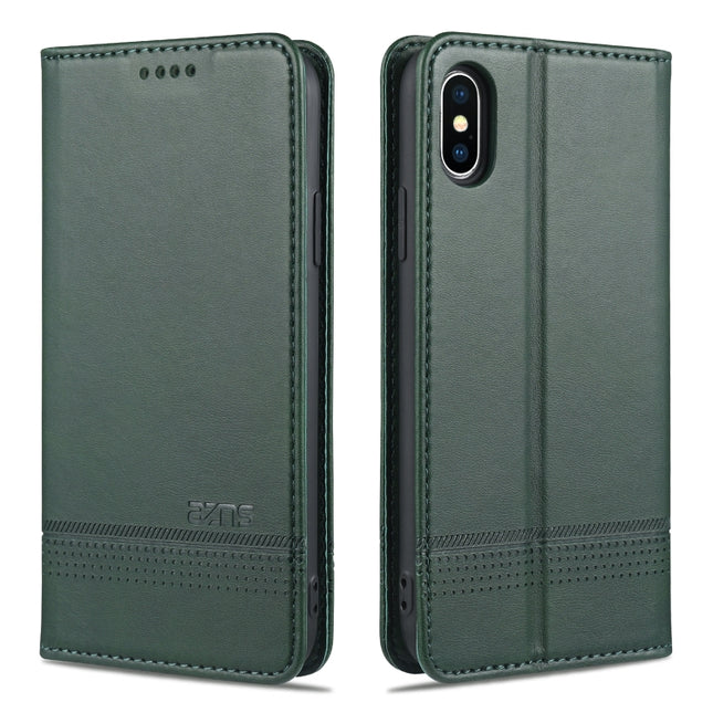AZNS Magnetic Calf Texture Horizontal Flip Leather Case with Card Slots & Holder & Wallet For iPhone XS Max(Dark Green)-garmade.com