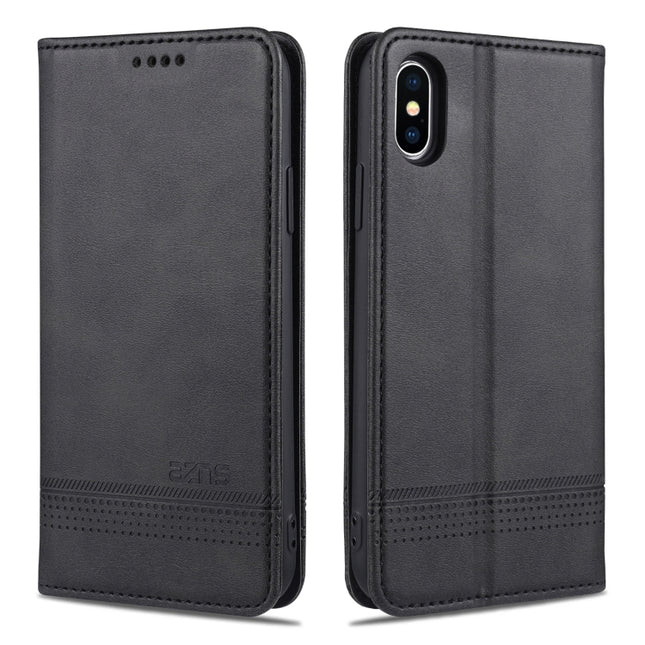 AZNS Magnetic Calf Texture Horizontal Flip Leather Case with Card Slots & Holder & Wallet For iPhone XS Max(Black)-garmade.com