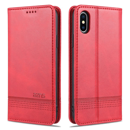AZNS Magnetic Calf Texture Horizontal Flip Leather Case with Card Slots & Holder & Wallet For iPhone XS Max(Red)-garmade.com