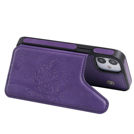 Cat Tree Embossing Pattern Shockproof Protective Case with Card Slots & Photo Frame & Holder For iPhone 12 mini(Purple)-garmade.com