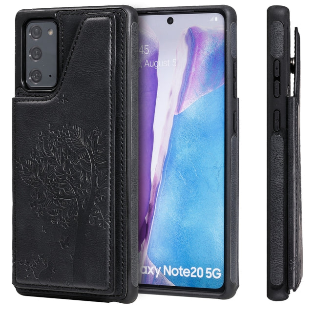 Cat Tree Embossing Pattern Shockproof Protective Case with Card Slots & Photo Frame & Holder For Samsung Galaxy Note20(Black)-garmade.com