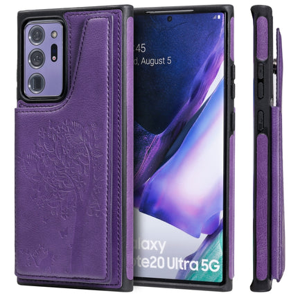 Cat Tree Embossing Pattern Shockproof Protective Case with Card Slots & Photo Frame & Holder For Samsung Galaxy Note20 Ultra(Purple)-garmade.com