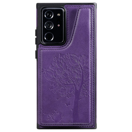 Cat Tree Embossing Pattern Shockproof Protective Case with Card Slots & Photo Frame & Holder For Samsung Galaxy Note20 Ultra(Purple)-garmade.com