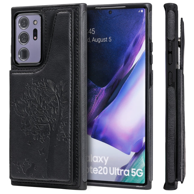 Cat Tree Embossing Pattern Shockproof Protective Case with Card Slots & Photo Frame & Holder For Samsung Galaxy Note20 Ultra(Black)-garmade.com