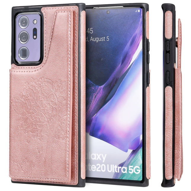 Cat Tree Embossing Pattern Shockproof Protective Case with Card Slots & Photo Frame & Holder For Samsung Galaxy Note20 Ultra(Rose Gold)-garmade.com