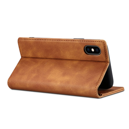 GUSSIM GS-001 Business Style Horizontal Flip Skin Feel PU Leather Case with Holder & Card Slots & Wallet & Photo Frame For iPhone X / XS(Brown)-garmade.com