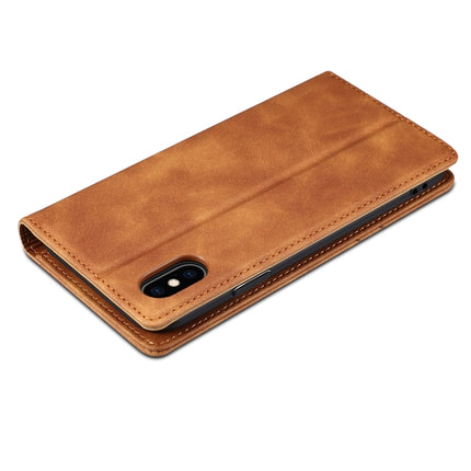 GUSSIM GS-001 Business Style Horizontal Flip Skin Feel PU Leather Case with Holder & Card Slots & Wallet & Photo Frame For iPhone X / XS(Brown)-garmade.com