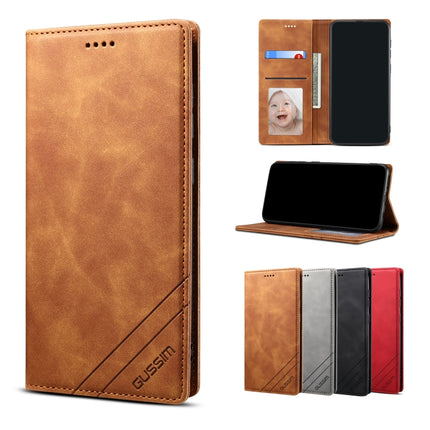 For Samsung Galaxy S20 GUSSIM GS-001 Business Style Horizontal Flip Skin Feel PU Leather Case with Holder & Card Slots & Wallet & Photo Frame(Brown)-garmade.com