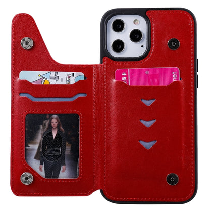Cat Bee Embossing Pattern Shockproof Protective Case with Card Slots & Photo Frame For iPhone 12 mini(Red)-garmade.com