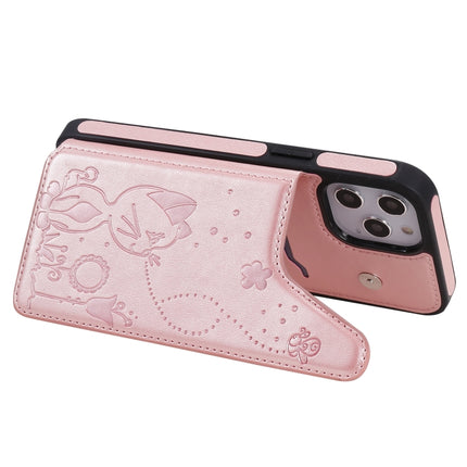 Cat Bee Embossing Pattern Shockproof Protective Case with Card Slots & Photo Frame For iPhone 12 mini(Rose Gold)-garmade.com