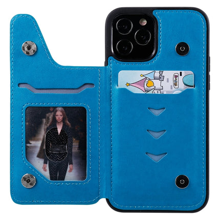 Cat Bee Embossing Pattern Shockproof Protective Case with Card Slots & Photo Frame For iPhone 12 / 12 Pro(Blue)-garmade.com