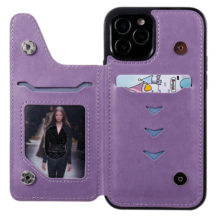 Cat Bee Embossing Pattern Shockproof Protective Case with Card Slots & Photo Frame For iPhone 12 / 12 Pro(Purple)-garmade.com