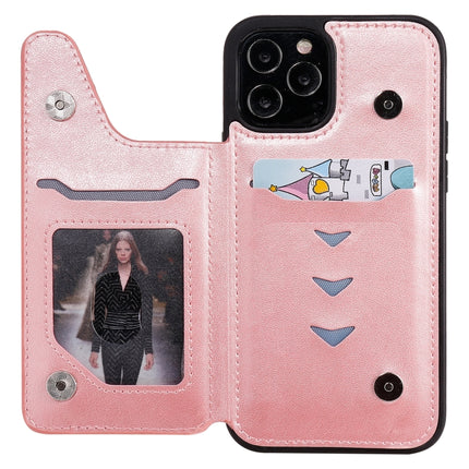 Cat Bee Embossing Pattern Shockproof Protective Case with Card Slots & Photo Frame For iPhone 12 / 12 Pro(Rose Gold)-garmade.com