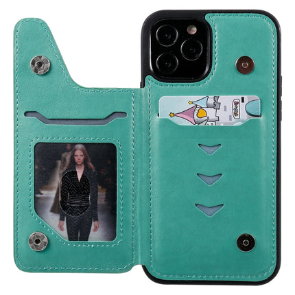 Cat Bee Embossing Pattern Shockproof Protective Case with Card Slots & Photo Frame For iPhone 12 / 12 Pro (Green)-garmade.com