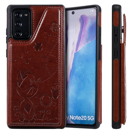 Cat Bee Embossing Pattern Shockproof Protective Case with Card Slots & Photo Frame For Samsung Galaxy Note20(Brown)-garmade.com