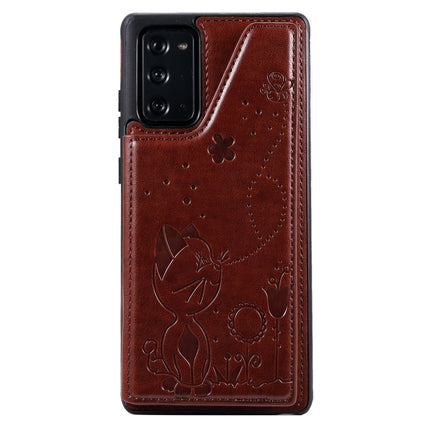 Cat Bee Embossing Pattern Shockproof Protective Case with Card Slots & Photo Frame For Samsung Galaxy Note20(Brown)-garmade.com