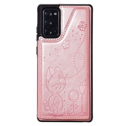 Cat Bee Embossing Pattern Shockproof Protective Case with Card Slots & Photo Frame For Samsung Galaxy Note20(Rose Gold)-garmade.com