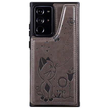 Cat Bee Embossing Pattern Shockproof Protective Case with Card Slots & Photo Frame For Samsung Galaxy Note20 Ultra(Grey)-garmade.com