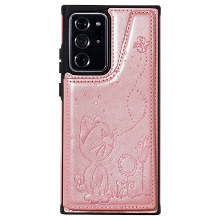 Cat Bee Embossing Pattern Shockproof Protective Case with Card Slots & Photo Frame For Samsung Galaxy Note20 Ultra(Rose Gold)-garmade.com