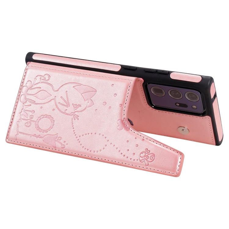 Cat Bee Embossing Pattern Shockproof Protective Case with Card Slots & Photo Frame For Samsung Galaxy Note20 Ultra(Rose Gold)-garmade.com