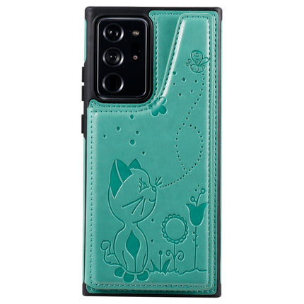 Cat Bee Embossing Pattern Shockproof Protective Case with Card Slots & Photo Frame For Samsung Galaxy Note20 Ultra (Green)-garmade.com