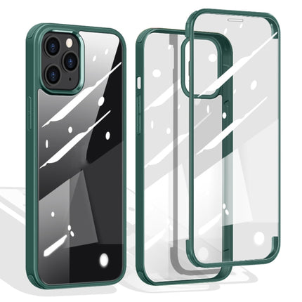 Double-sided Plastic Glass Protective Case For iPhone 12 / 12 Pro(Green)-garmade.com