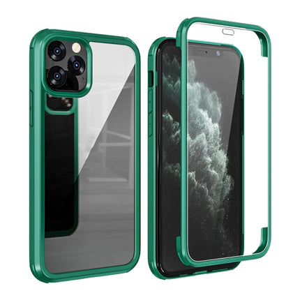 Double-sided Plastic Glass Protective Case For iPhone 11 Pro(Dark Green)-garmade.com