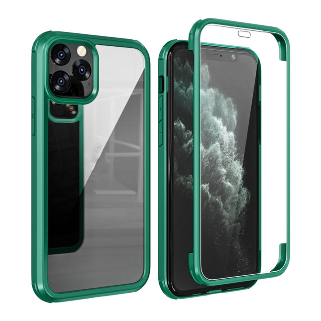 Double-sided Plastic Glass Protective Case For iPhone 11 Pro Max(Dark Green)-garmade.com