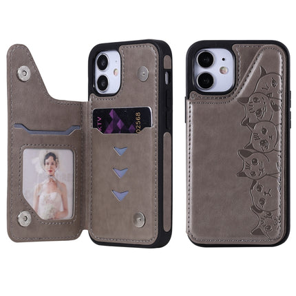 Six Cats Embossing Pattern Protective Case with Holder & Card Slots & Photo Frame For iPhone 12 mini(Grey)-garmade.com