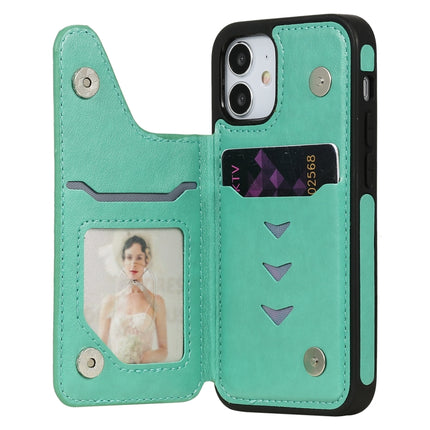 Six Cats Embossing Pattern Protective Case with Holder & Card Slots & Photo Frame For iPhone 12 mini(Green)-garmade.com