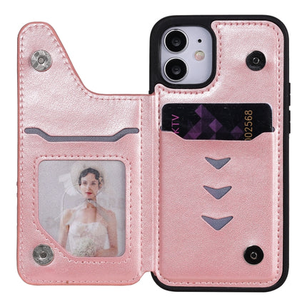 Six Cats Embossing Pattern Protective Case with Holder & Card Slots & Photo Frame For iPhone 12 mini(Rose Gold)-garmade.com
