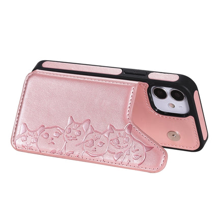 Six Cats Embossing Pattern Protective Case with Holder & Card Slots & Photo Frame For iPhone 12 mini(Rose Gold)-garmade.com