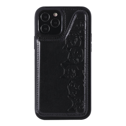 Six Cats Embossing Pattern Protective Case with Holder & Card Slots & Photo Frame For iPhone 12 / 12 Pro(Black)-garmade.com