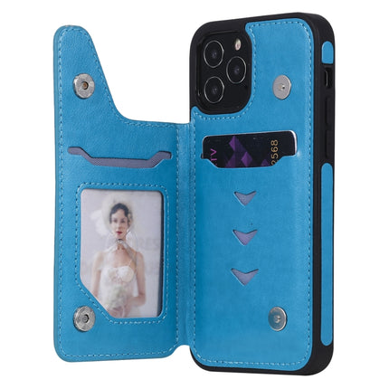 Six Cats Embossing Pattern Protective Case with Holder & Card Slots & Photo Frame For iPhone 12 / 12 Pro(Blue)-garmade.com