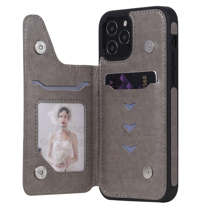 Six Cats Embossing Pattern Protective Case with Holder & Card Slots & Photo Frame For iPhone 12 / 12 Pro(Grey)-garmade.com