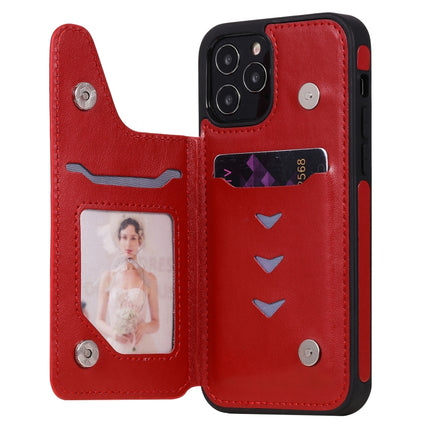 Six Cats Embossing Pattern Protective Case with Holder & Card Slots & Photo Frame For iPhone 12 / 12 Pro(Red)-garmade.com
