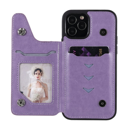 Six Cats Embossing Pattern Protective Case with Holder & Card Slots & Photo Frame For iPhone 12 / 12 Pro(Purple)-garmade.com